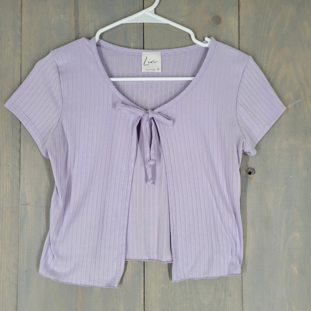 Livi by Olivia Rae Tie Front Top Women‎ Size S Purple Good Ribbed Knit Cropped